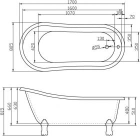 Отдельностоящая овальная ванна Belbagno 170x80 BB04 стандартный слив перелив ФОТО