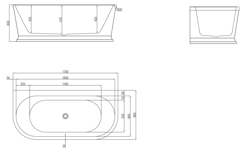 Пристенная акриловая ванна Belbagno BB408 150х80 или 170х80 ФОТО