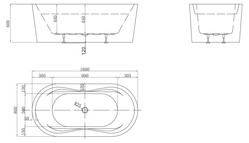 Отдельностоящая ванна с экраном Belbagno BB407 160/170х80 схема 3