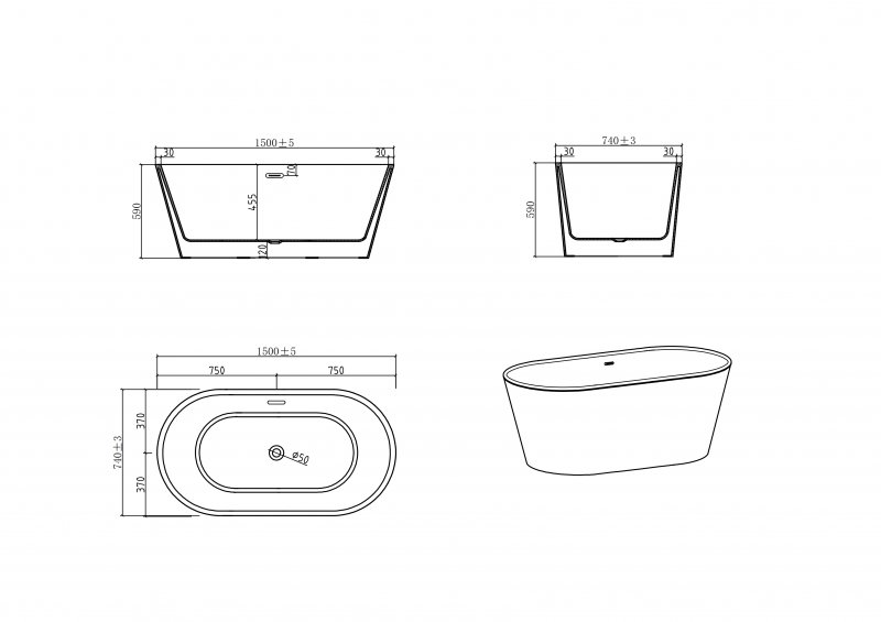 Отдельностоящая акриловая ванна Belbagno BB202 160х80 ФОТО