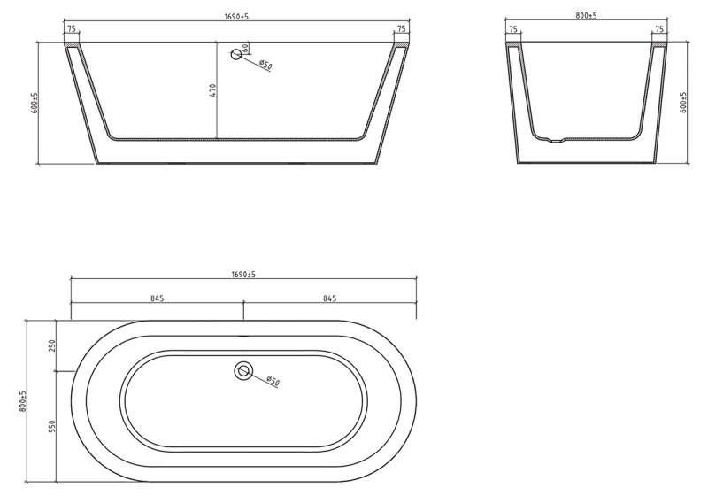 Отдельностоящая акриловая ванна Belbagno BB202 160х80 ФОТО