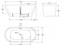 Ванна отдельно стоящая Belbagno BB61 170x75 схема 2