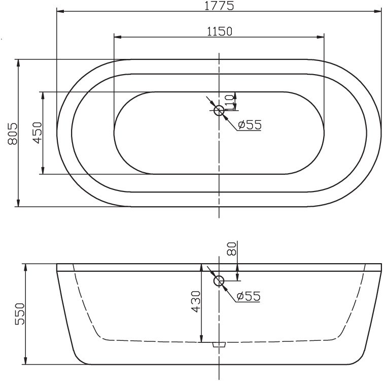 Ванна экранированная Belbagno BB12 177x80 схема 2