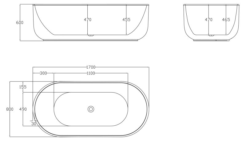 Ванна из литьевого акрила Belbagno BB401 170х80 схема 4