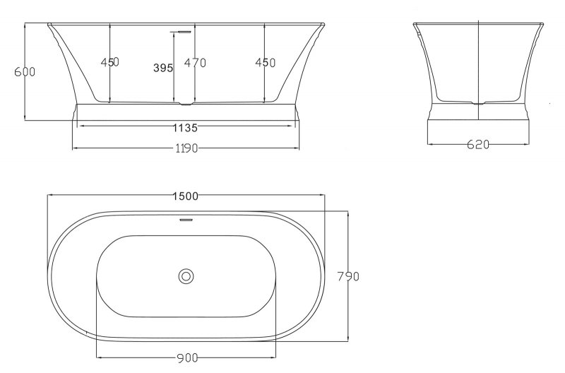 Отдельностоящая ванна Belbagno BB402 акриловая 170х79 схема 5