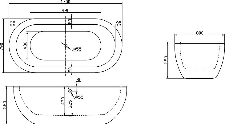 Акриловая ванна Belbagno BB13 170x79 схема 2