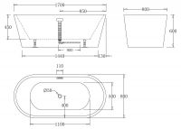 Акриловая ванна с черным экраном в комплекте Belbagno BB71-1700-NERO 170x80 схема 2