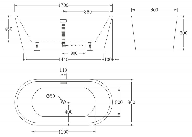 Акриловая ванна с черным экраном в комплекте Belbagno BB71-1700-NERO 170x80 схема 2