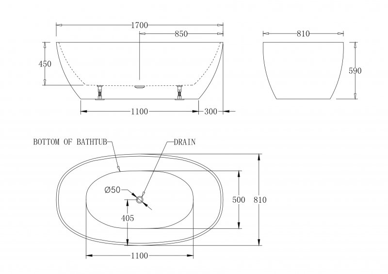 Ванна Belbagno BB81 170x81 схема 2