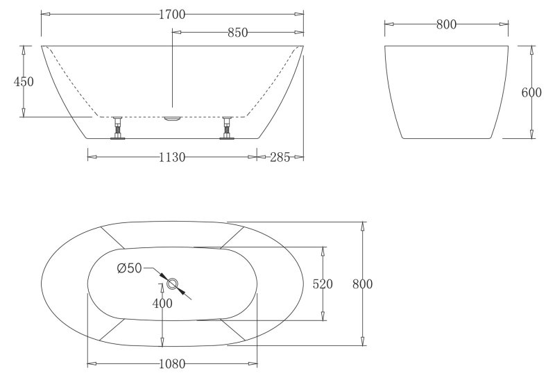 Ванна Belbagno BB77 170x80 схема 2