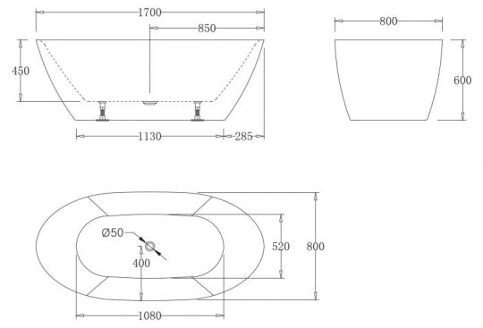 Ванна Belbagno BB77 170x80 схема 2