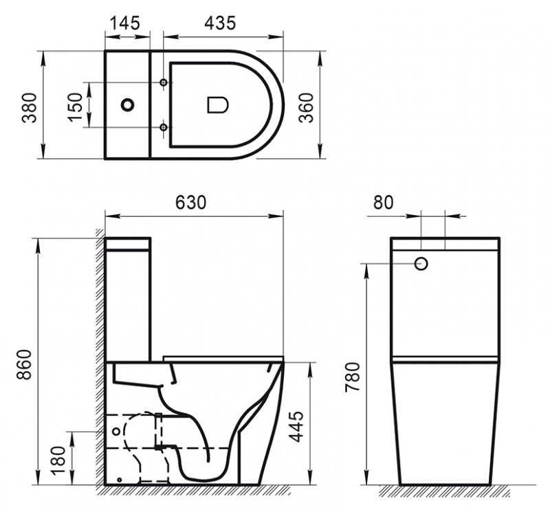 Безободковый унитаз моноблок BelBagno Etna BB2157CPR P-trap схема 4