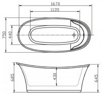 Ванна Belbagno BB33-CF36 167x75 схема 2 Ванна Belbagno BB33-CF36 167x75 схема 2
