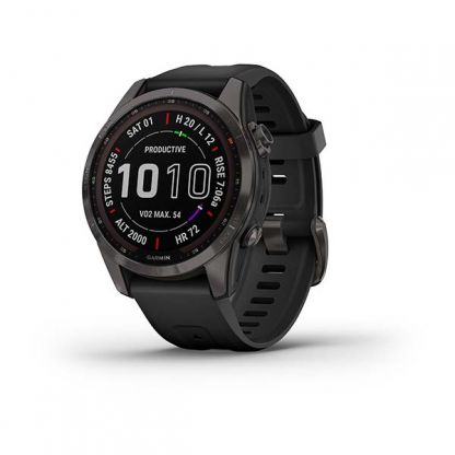 Умные часы Garmin FENIX 7S Sapphire Solar титановый угольно-серый DLC с силиконовым ремешком фото