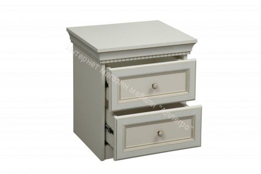 Тумба прикроватная 40.08 Эльмира, Белый/Белая кожа патина