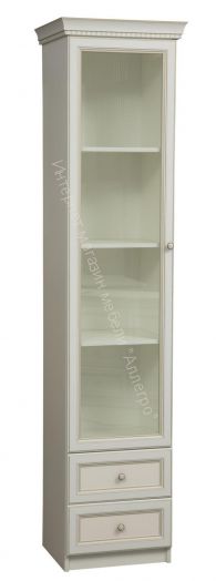 Шкаф - пенал 40.04 Эльмира, Белый/Белая кожа патина