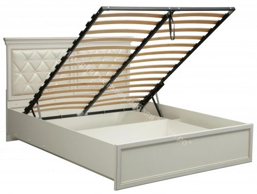 Кровать 40.12 - 03 (1600) Эльмира с подъемным мех., Белый/Белая кожа патина