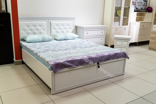 Кровать 40.13 - 03 (1600) Эльмира с ортопедическим осн., Белый/Белая кожа патина