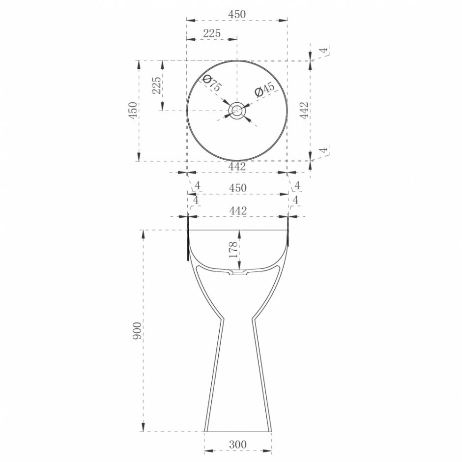 Прозрачная отдельностоящая раковина ABBER Kristall AT2703Onyx 45х45 ФОТО