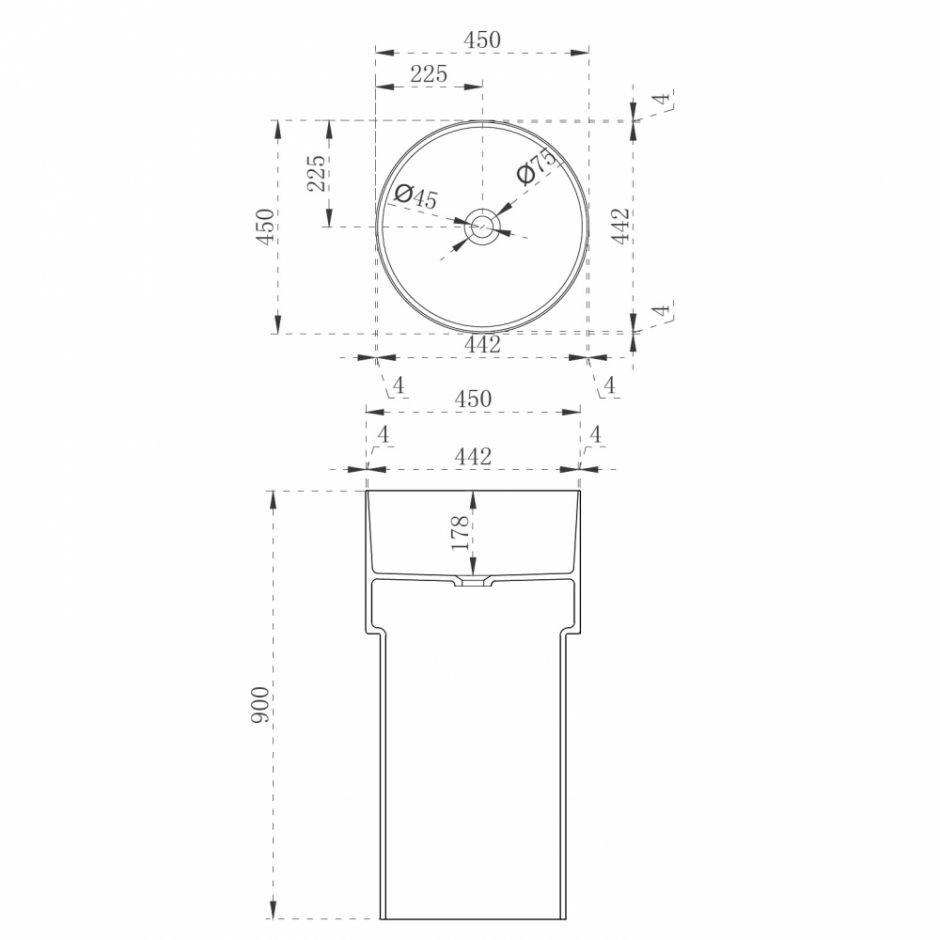 Прозрачная отдельностоящая раковина ABBER Kristall AT2701Opal 45х45 ФОТО