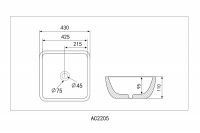 Раковина накладная ABBER Rechteck AC2205 43х43 белая схема 2