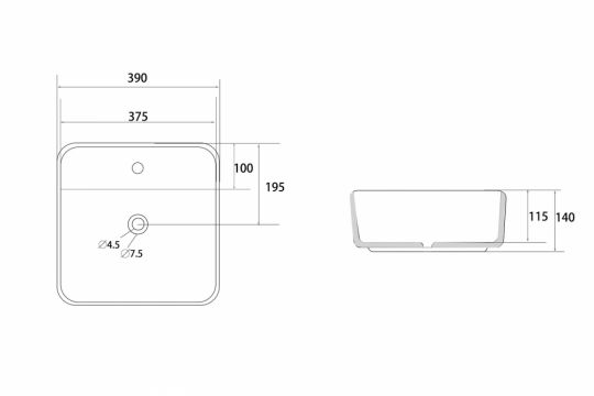 Раковина накладная ABBER Rechteck AC2215 39х39 белая схема 2