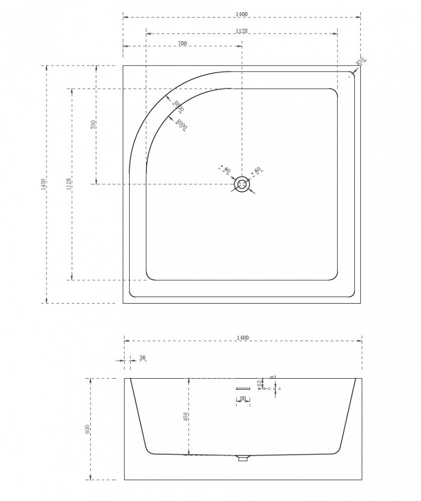 Акриловая ванна ABBER AB9337 140х140 схема 2