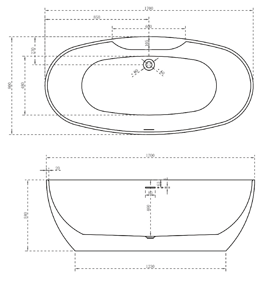 Акриловая ванна ABBER AB9323 170х80 схема 2