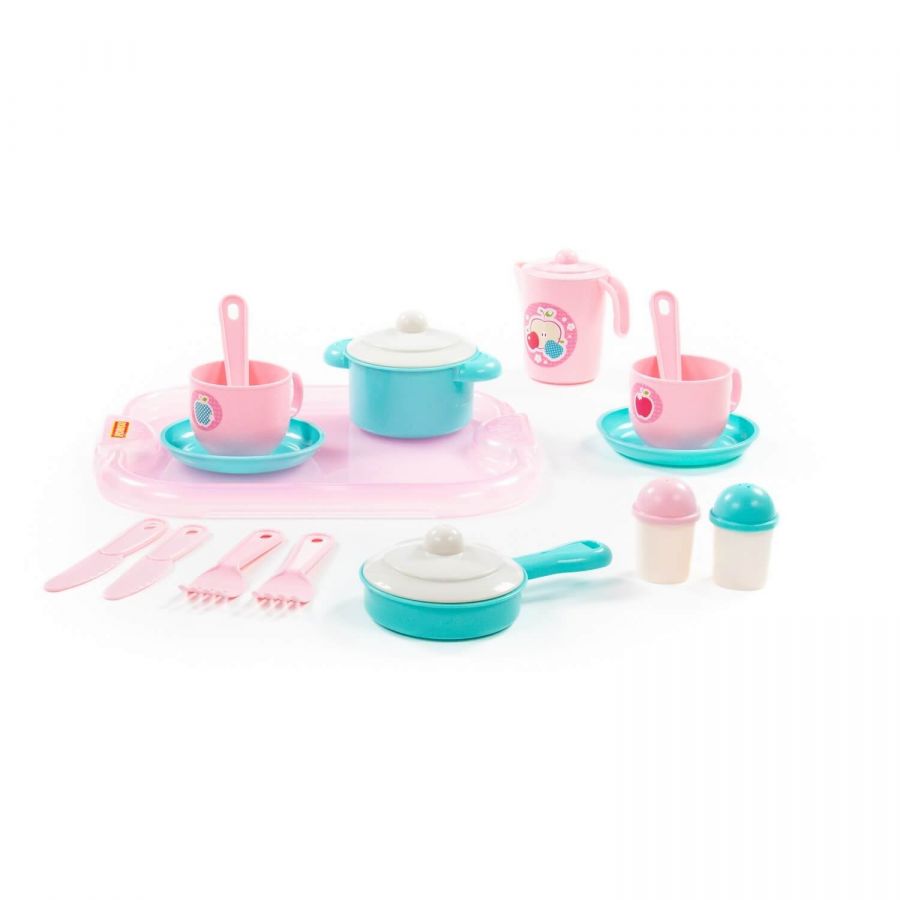 Набор детской посуды "Хозяюшка" с подносом на 2 персоны (V4) (19 элементов) (в сеточке)