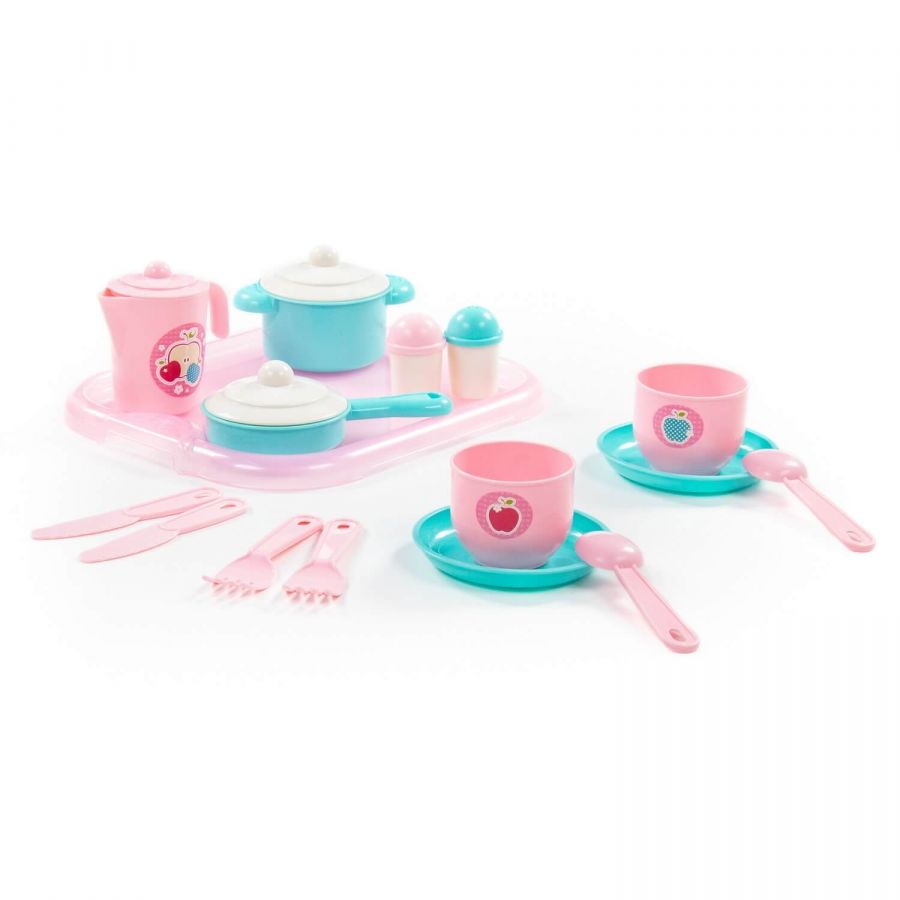 Набор детской посуды "Хозяюшка" с подносом на 2 персоны (V4) (19 элементов) (в сеточке)