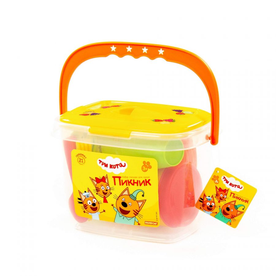 Набор посуды для кукол "Пикник "ТРИ КОТА" (21 элемент, в контейнере)