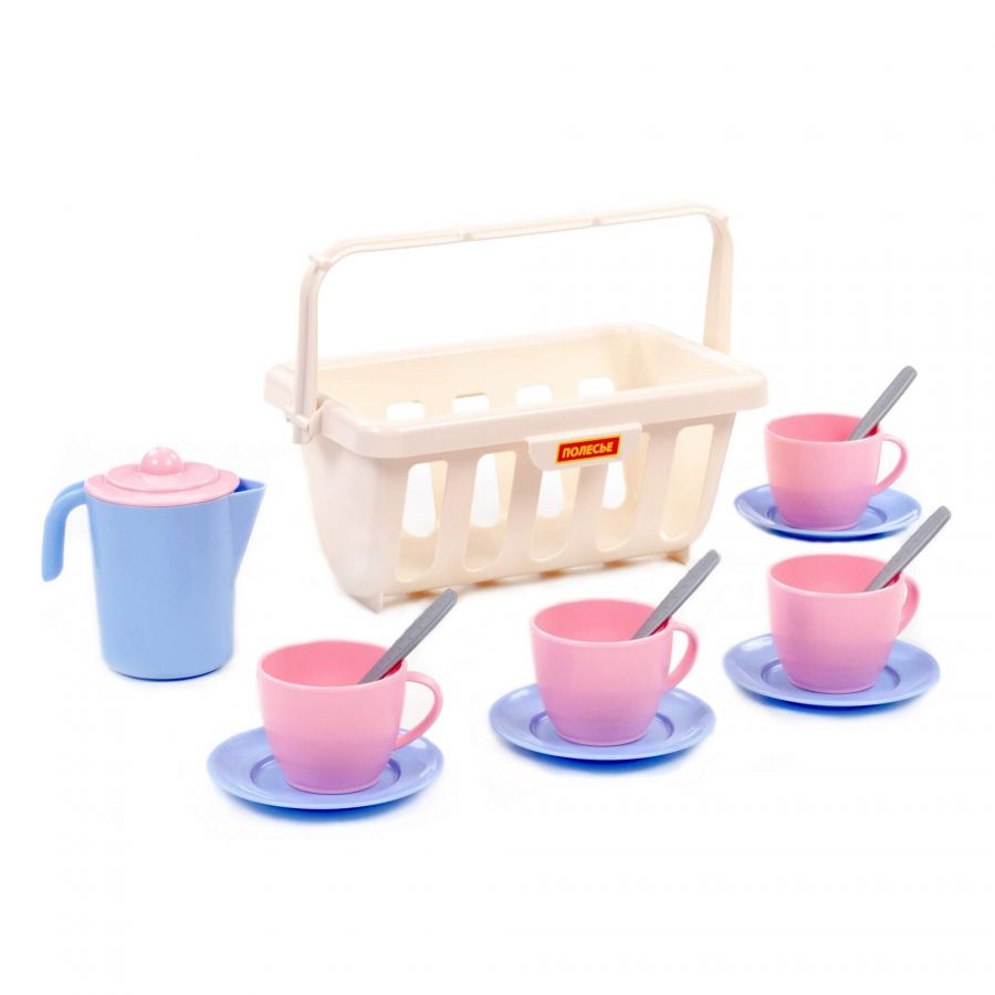 Набор детской посуды сафари с корзинкой №2 на 4 персоны (14 элементов) (в сеточке)