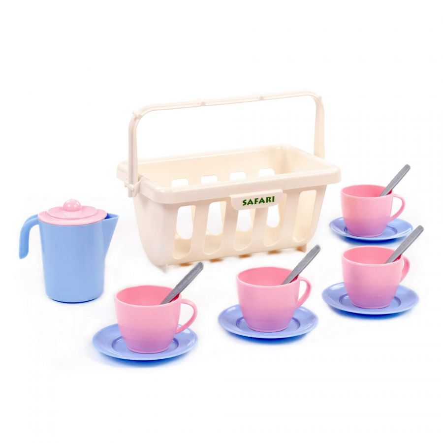 Набор детской посуды сафари с корзинкой №2 на 4 персоны (14 элементов) (в сеточке)