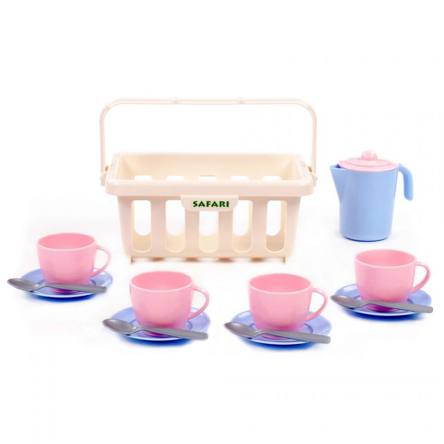 Набор детской посуды сафари с корзинкой №2 на 4 персоны (14 элементов) (в сеточке)