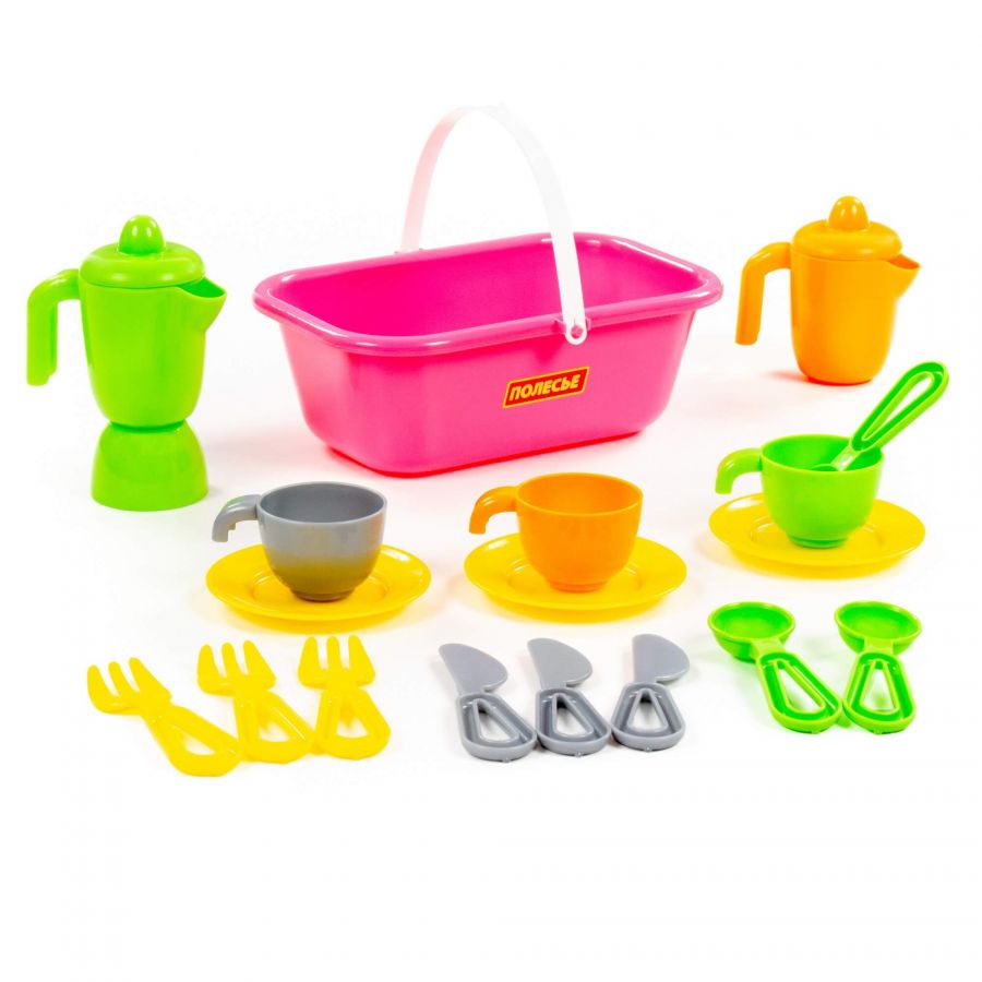 Набор детской посуды "TOP chef" с корзинкой на 3 персоны (в сеточке)