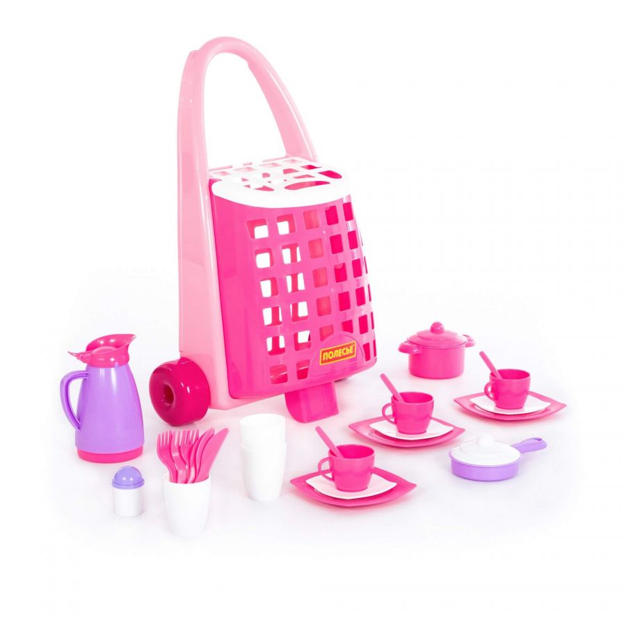 Забавная тележка + набор детской посуды (31 элемент)