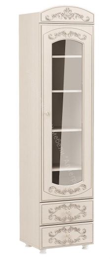 Шкаф - пенал со стеклом Каролина (Патина), Вудлайн кремовый/Сандал белый