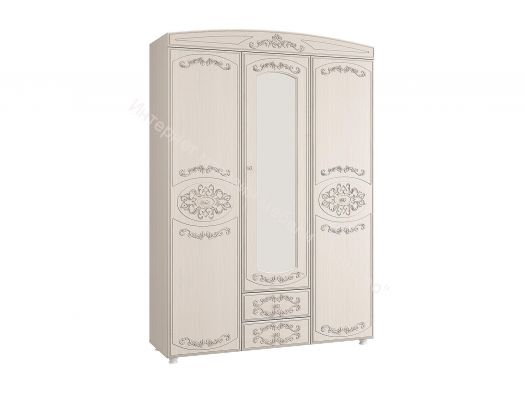 Шкаф 3 - х дверный с зеркалом Каролина (1500) (Патина), Вудлайн кремовый/Сандал белый