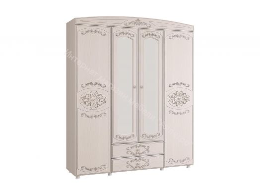 Шкаф 4 - х дверный с зеркалом Каролина (1800) (Патина), Вудлайн кремовый/Сандал белый