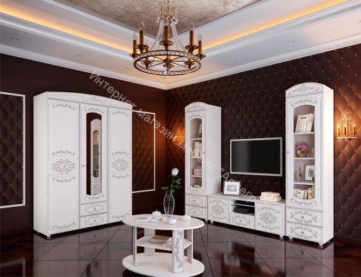 Гостиная Каролина, Вудлайн кремовый/Сандал белый/Патина