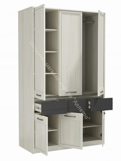 Шкаф комбинированный 45.03 Лиана (3-х дв.), Ясень анкор светлый/Ясень графит/Патина