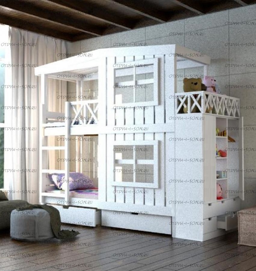 Кровать двухъярусная Домик Roof №20 со шкафом