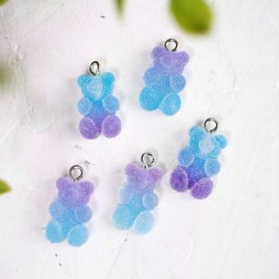 Подвеска - Мармеладный мишка сиренево-голубой 18 мм. (комплект 5 шт.)