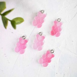 Подвеска - Мармеладный мишка розовый сахарный 18 мм. (комплект 5 шт.)