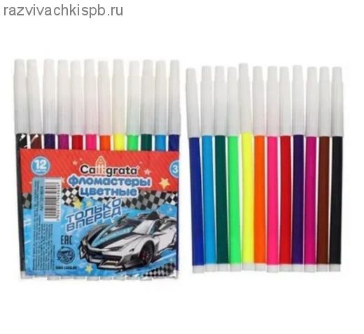 Фломастеры 12 цветов "Машинка", невентилируемый колпачок