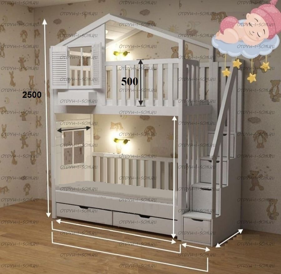 Кровать двухъярусная, Кровать-домик Roof №22