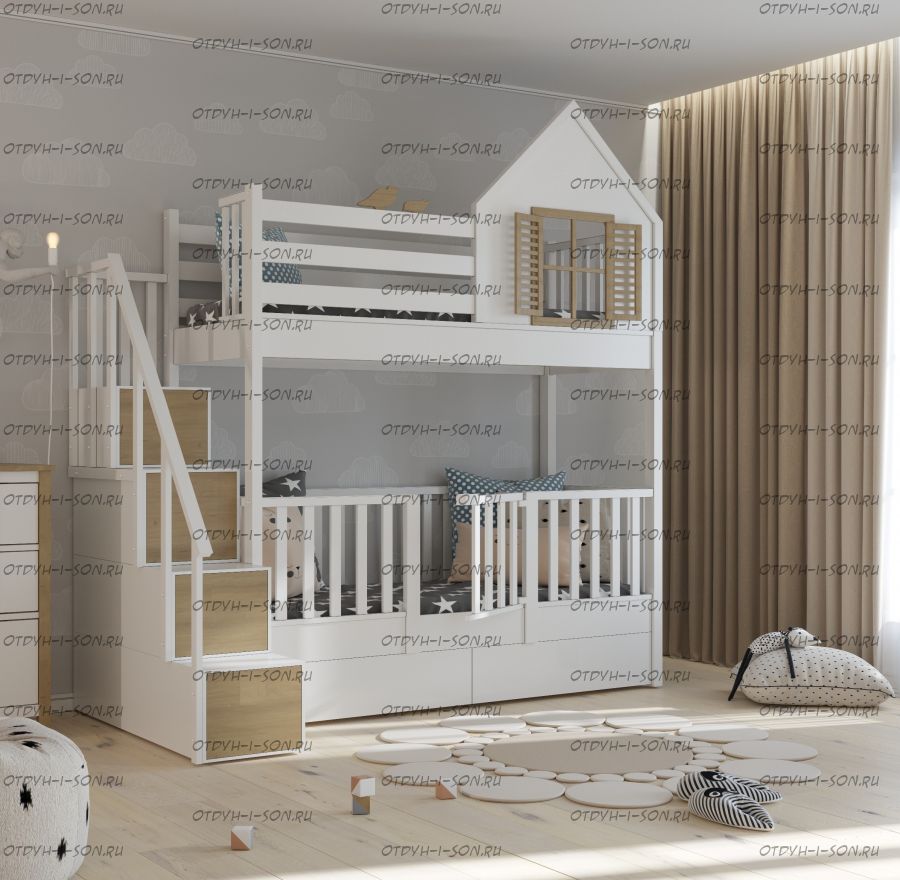 Кровать двухъярусная Домик Малинка Теремок