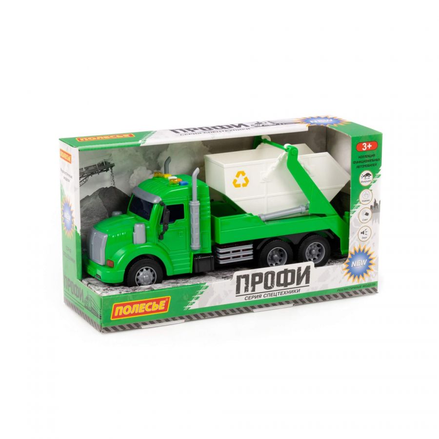 "Профи", автомобиль-контейнеровоз инерционный (со светом и звуком) (зелёный) (в коробке)