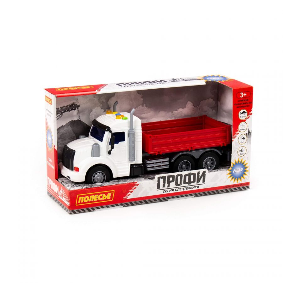 "Профи", автомобиль бортовой инерционный (со светом и звуком) (красный) (в коробке)