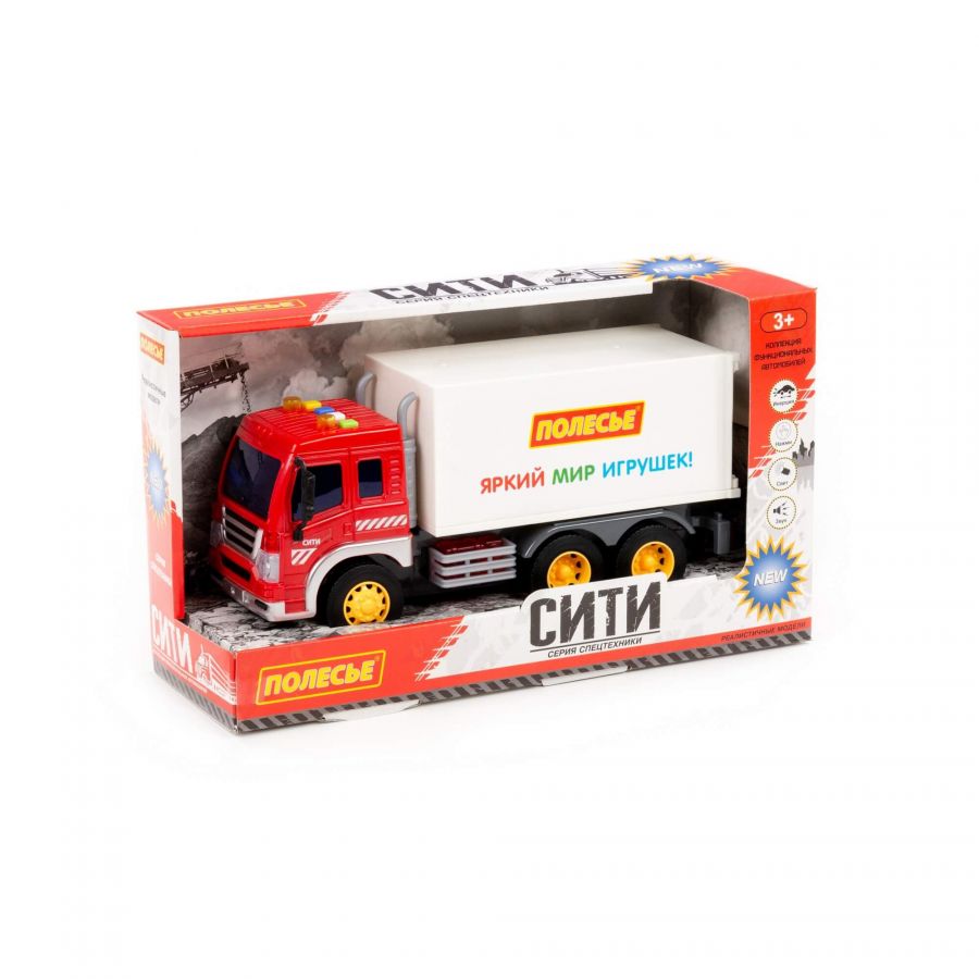 "Сити", автомобиль-фургон инерционный (со светом и звуком) (красно-белый) (в коробке)